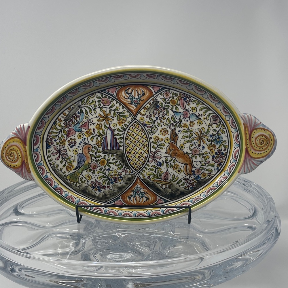 Colorful Ceramic Oval Platter. Portugal Hand Painted.